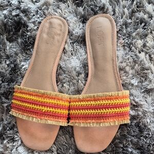 LOFT Tan Slide Mules with Yellow and Orange Woven Stripes